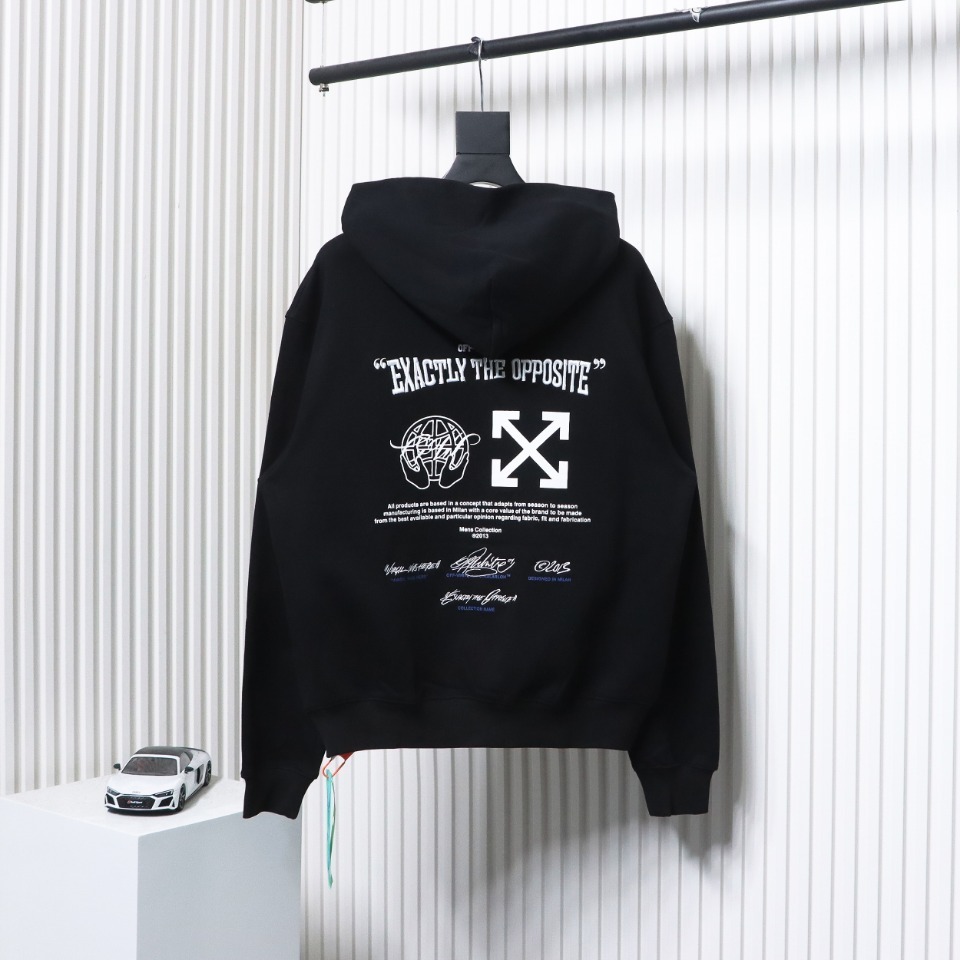 EM Sneakers Off-White Hoodie Black Embroidered Blue Lettering Print
