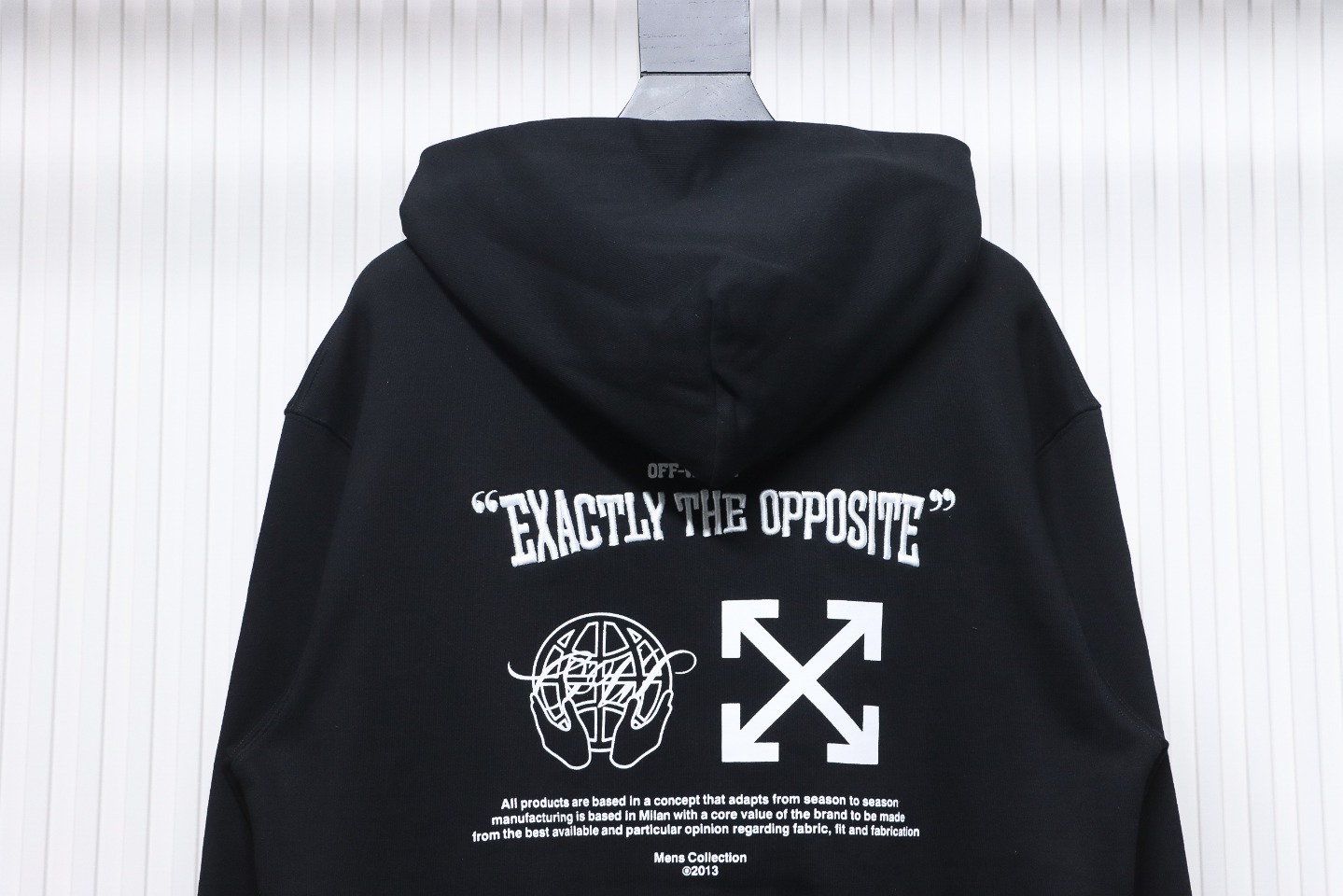 EM Sneakers Off-White Hoodie Black Embroidered Blue Lettering Print