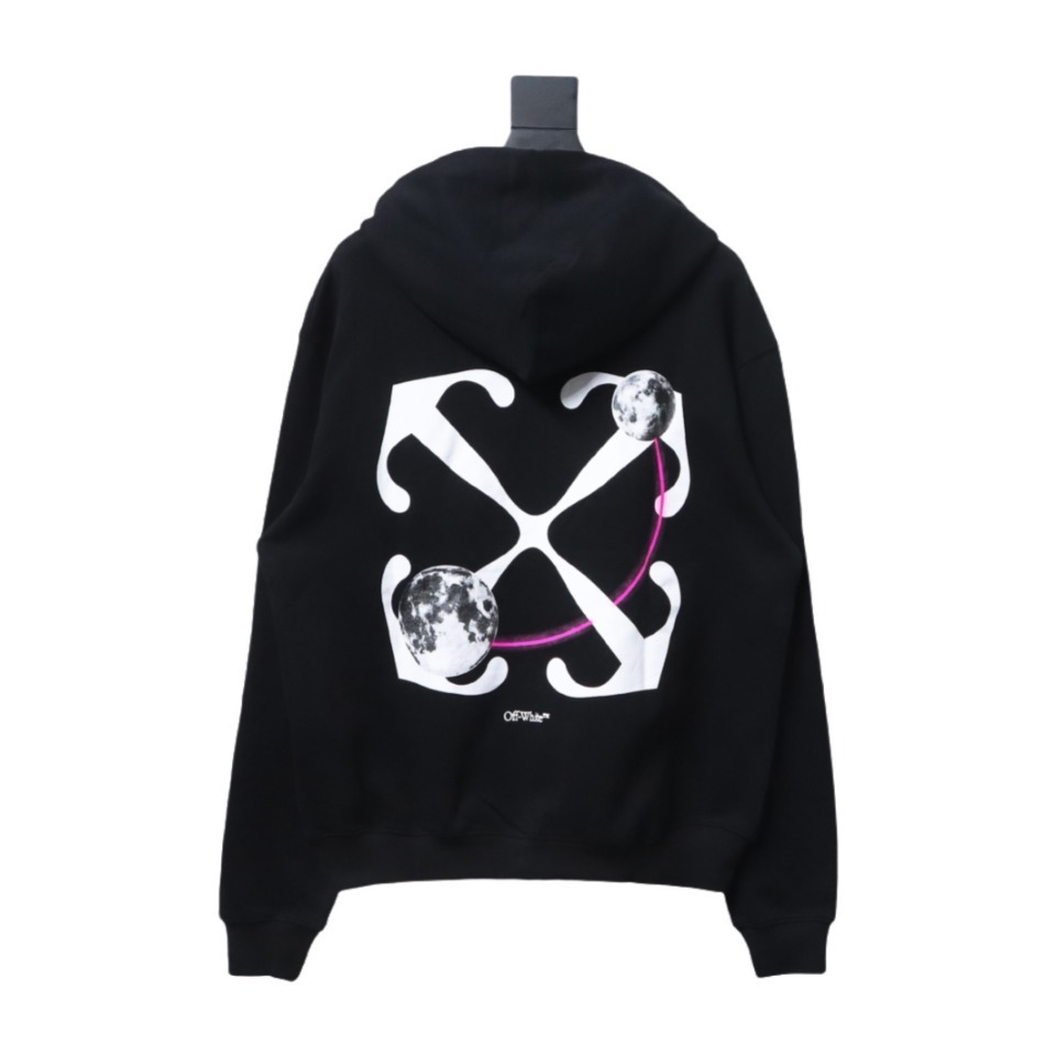 EM Sneakers Off-White Hoodie Black Moon Arrow Planet Print