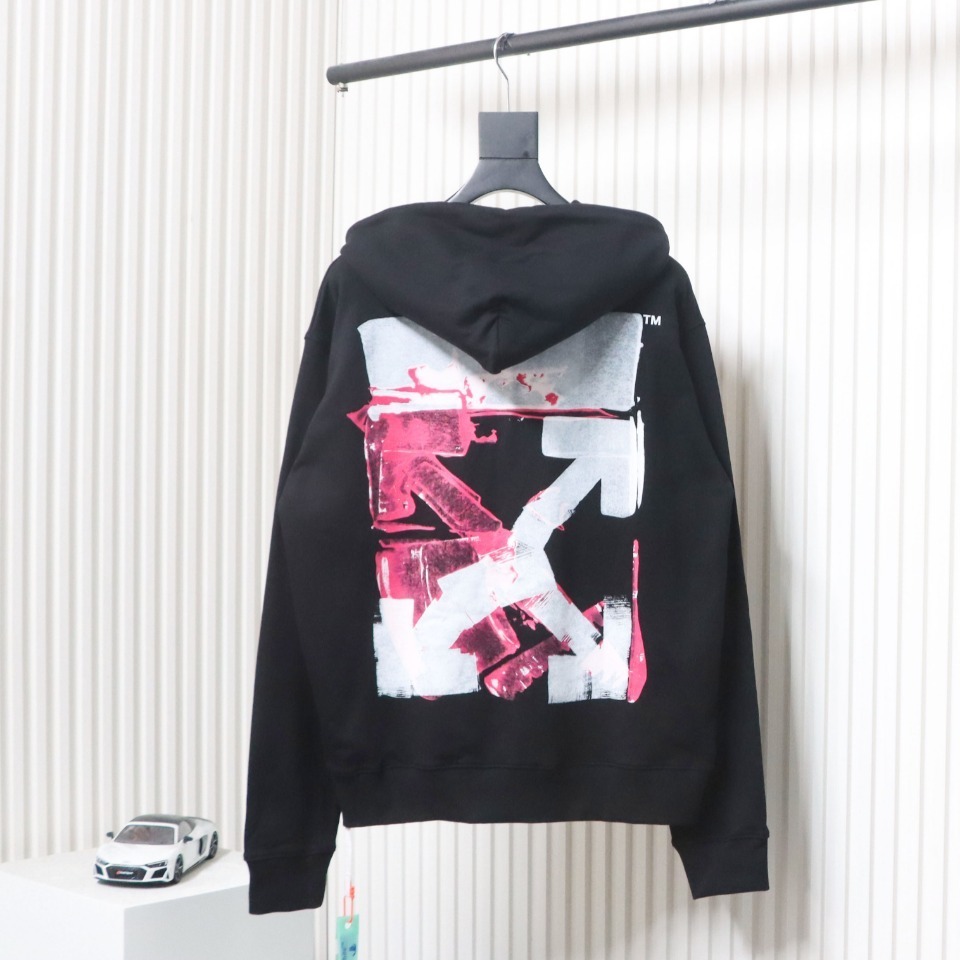 EM Sneakers Off-White Hoodie Black OW Acrylic Arrow Print