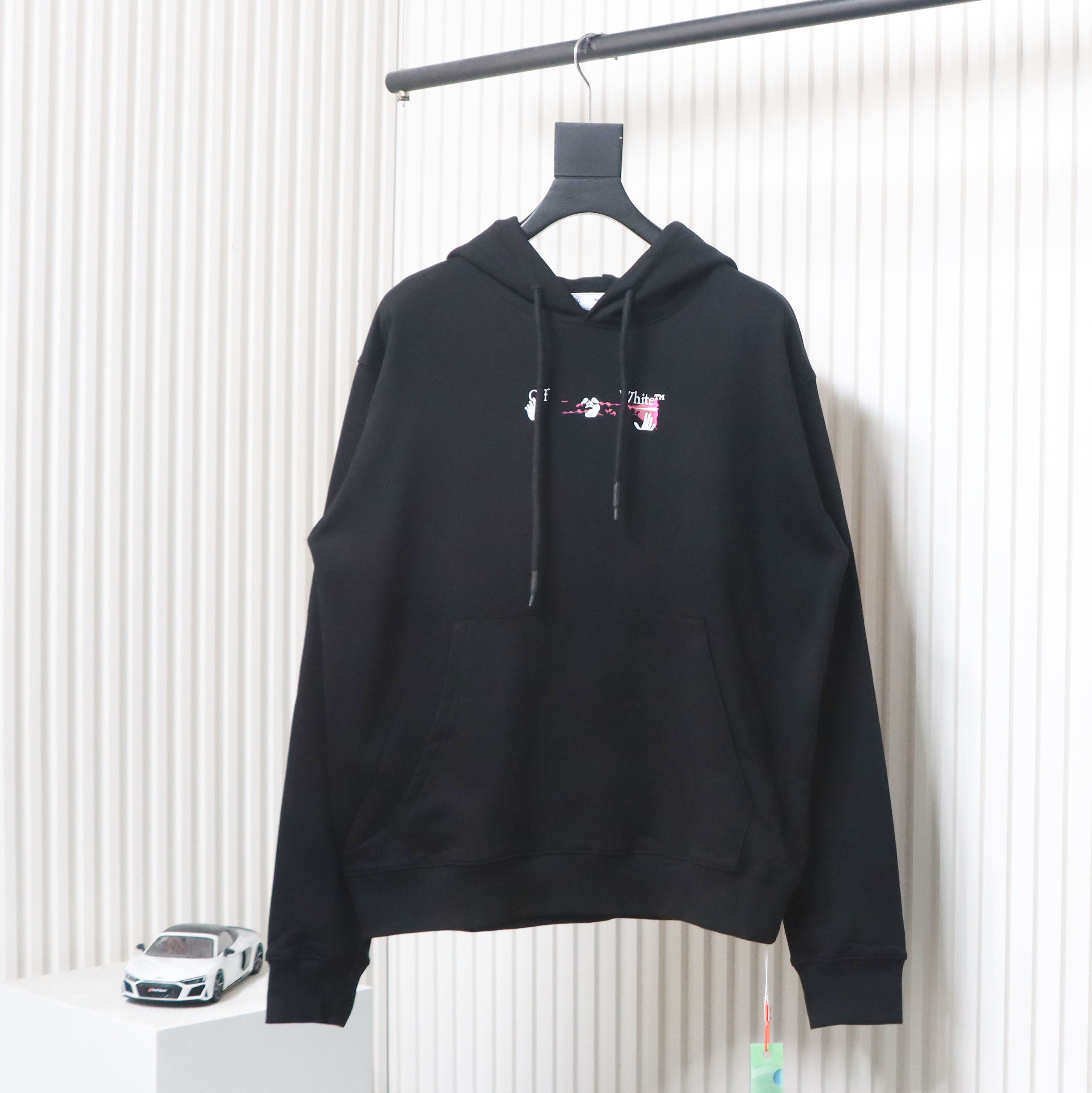EM Sneakers Off-White Hoodie Black OW Acrylic Arrow Print