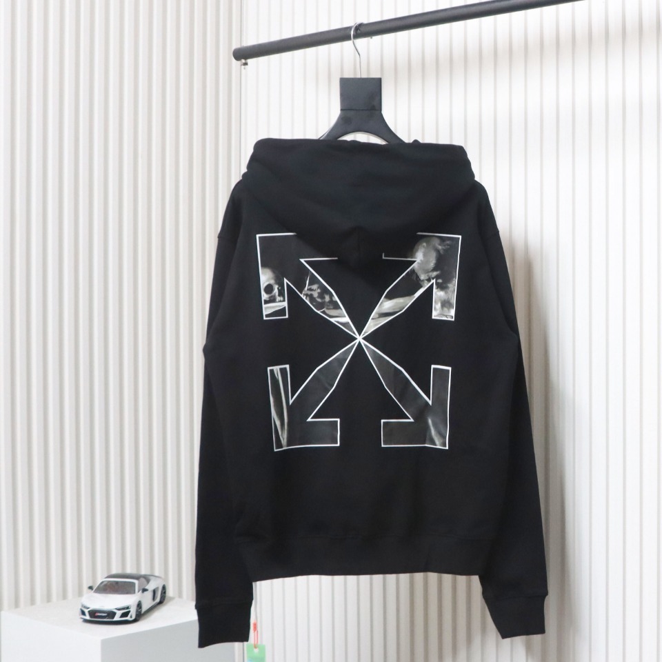 EM Sneakers Off-White Hoodie Black OW Caravaggio Black and White Religious Print