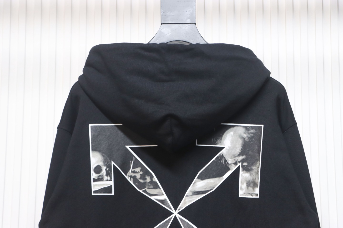 EM Sneakers Off-White Hoodie Black OW Caravaggio Black and White Religious Print