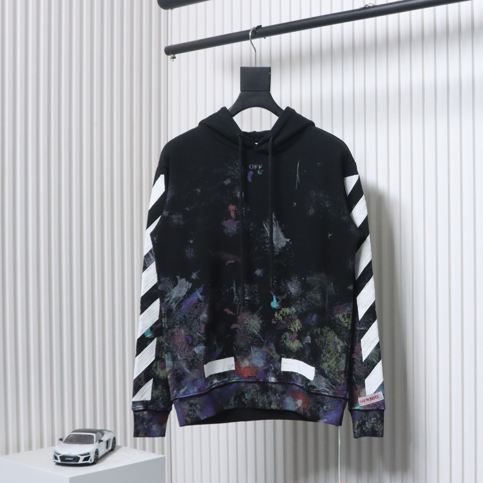 EM Sneakers Off-White Hoodie Black OW Starry Sky Fireworks Ink Print