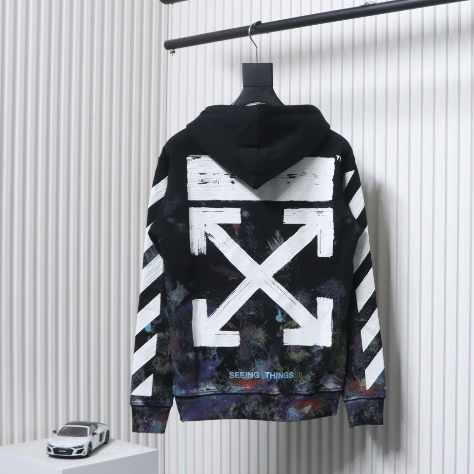 EM Sneakers Off-White Hoodie Black OW Starry Sky Fireworks Ink Print