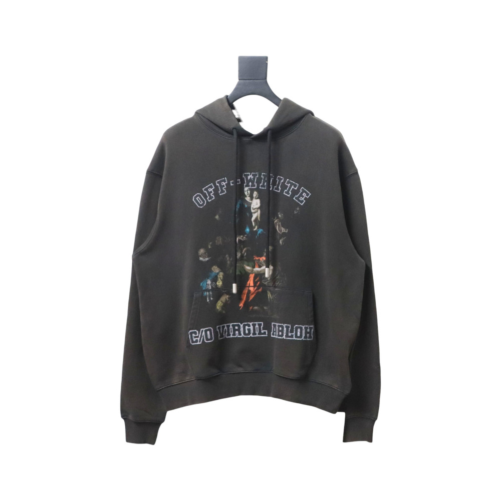 EM Sneakers Off-White Hoodie OW Washed Back Color Religious Dark Gray