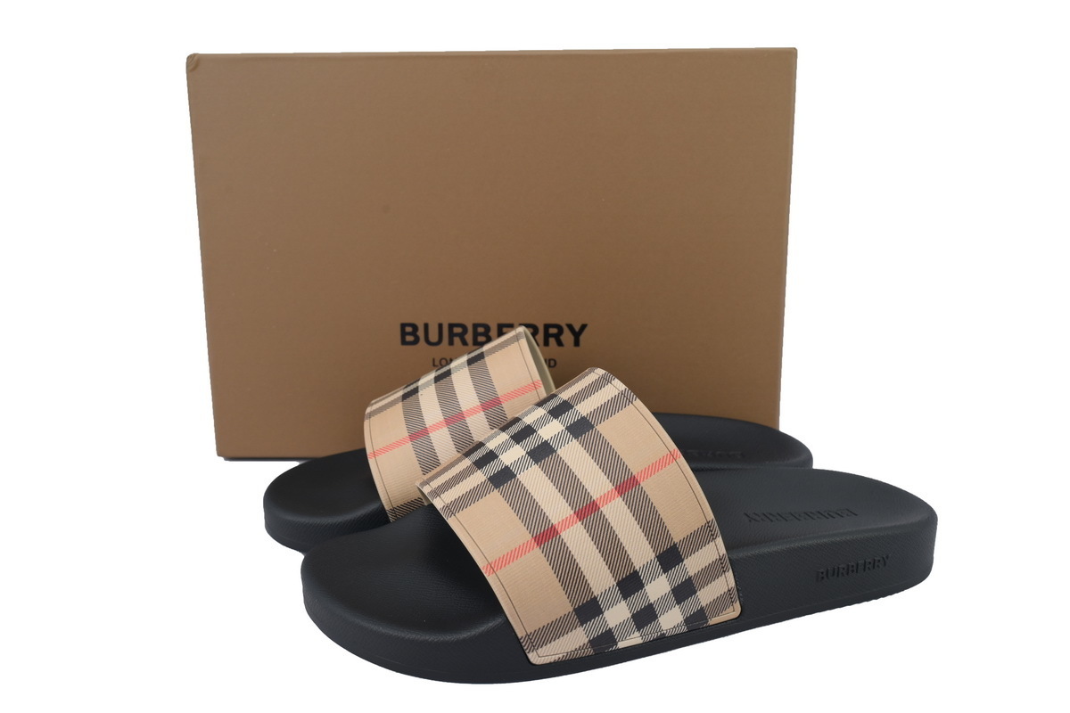 EM Sneakers Burberry Check Print Slides Archive Beige