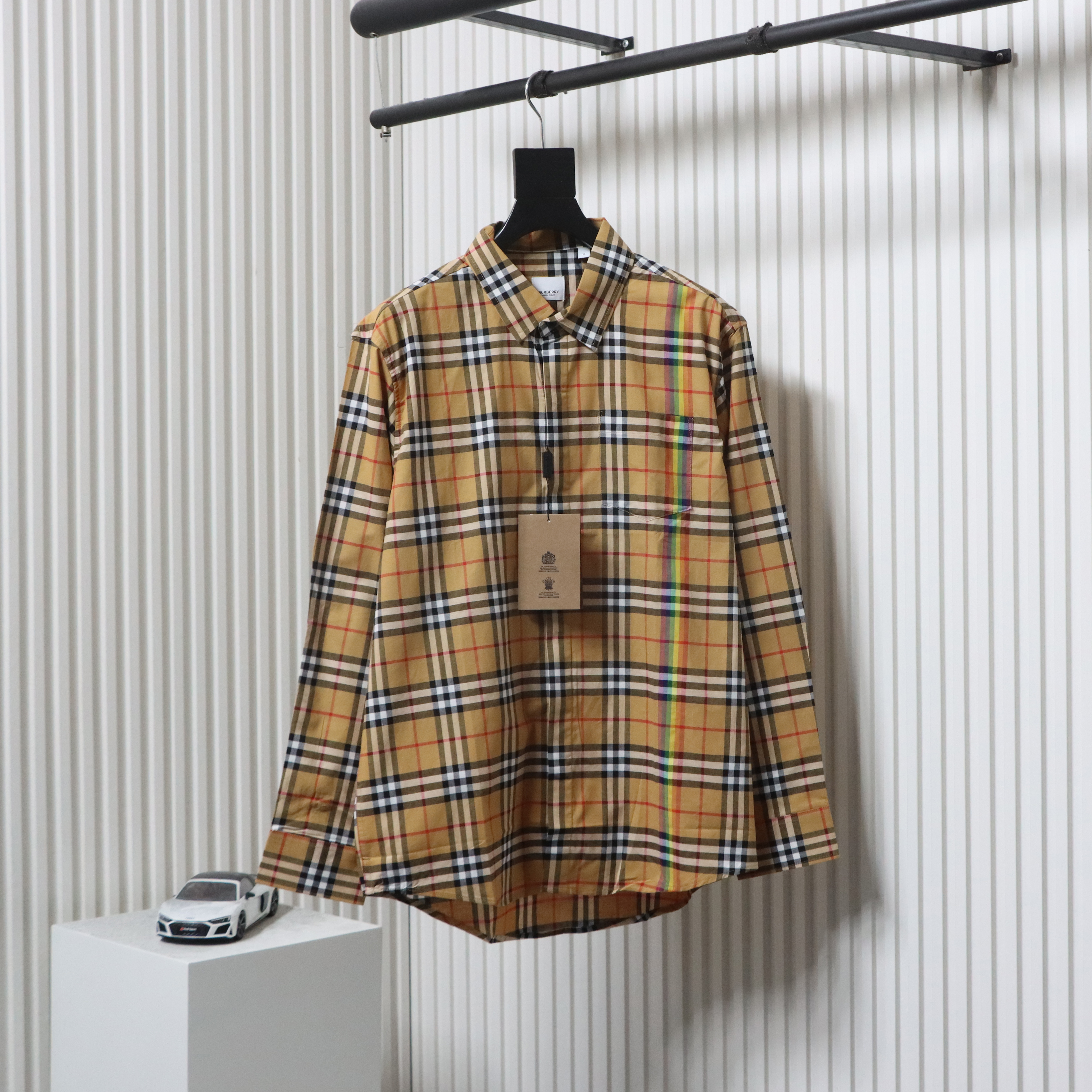 EM Sneakers Burberry Tartan Motif Cotton Long Sleeve Shirt Neon Rainbow Stripes