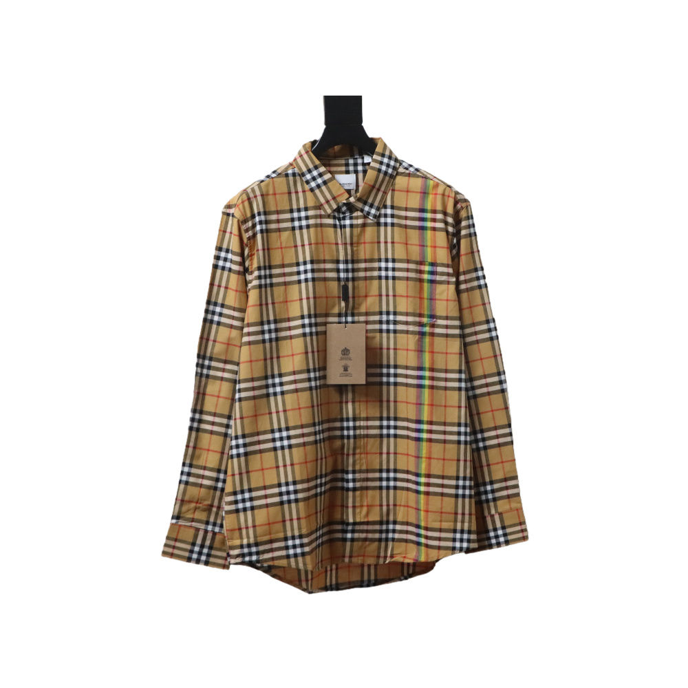 EM Sneakers Burberry Tartan Motif Cotton Long Sleeve Shirt Neon Rainbow Stripes