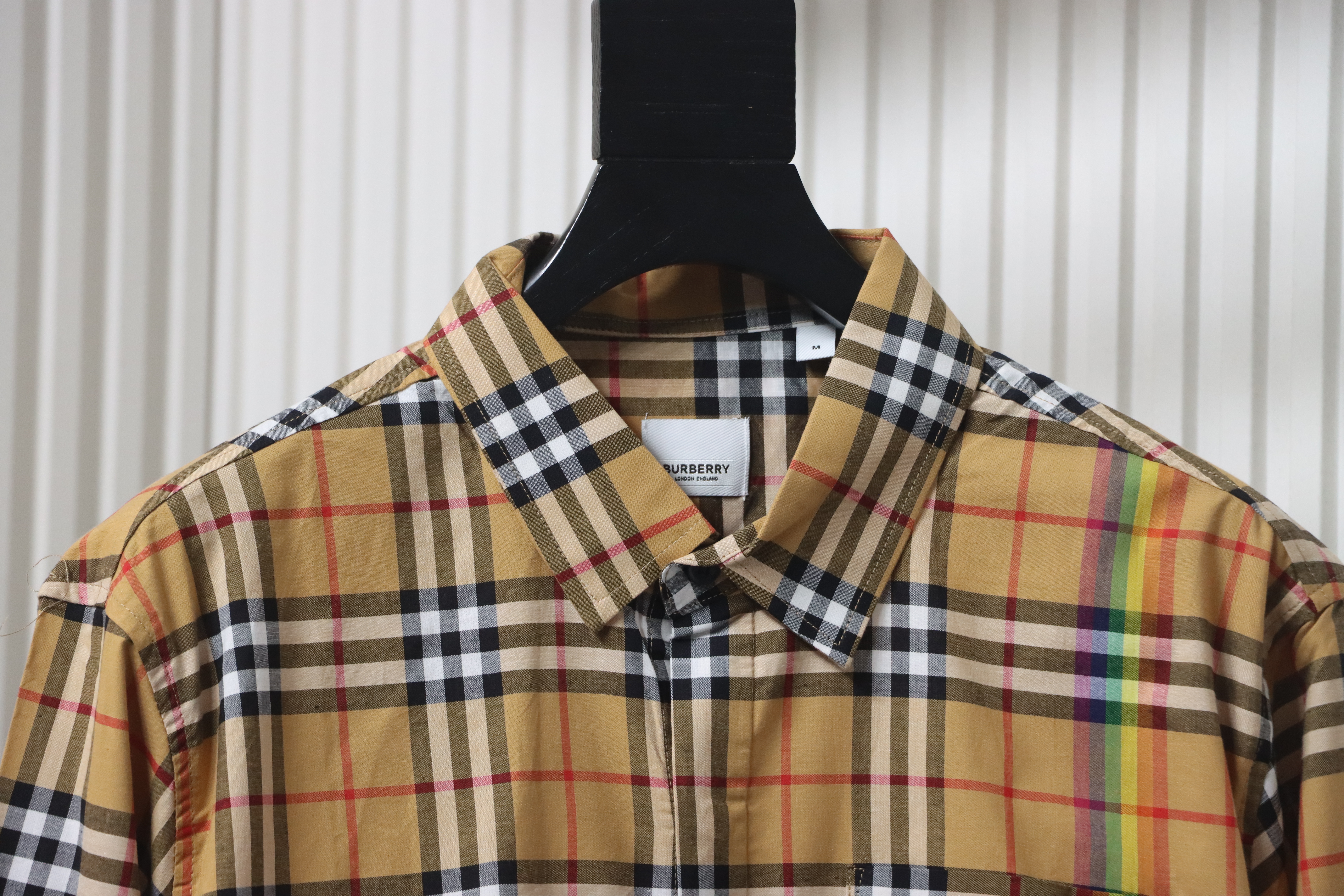 EM Sneakers Burberry Tartan Motif Cotton Long Sleeve Shirt Neon Rainbow Stripes