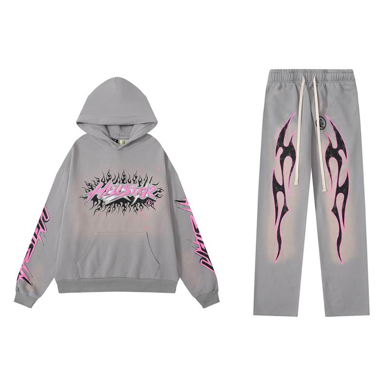 EM Sneakers Hellstar Grey Future Flame Hoodie & Sweatpant Sets Gray