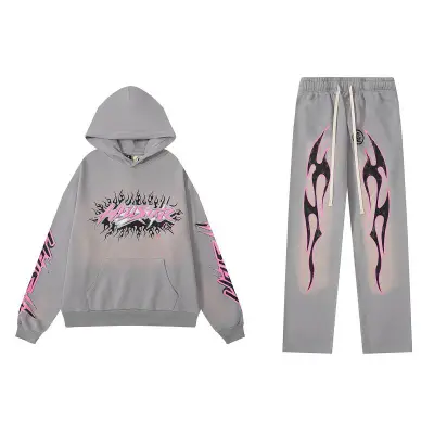 EM Sneakers Hellstar Grey Future Flame Hoodie & Sweatpant Sets Gray 01