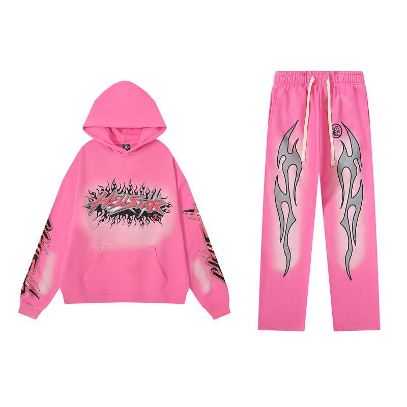 EM Sneakers Hellstar Grey Future Flame Hoodie & Sweatpant Sets Pink