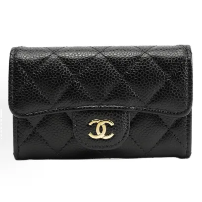 EM Sneakers Chanel Classic Card Holder Quilted Caviar Gold-tone Black 01