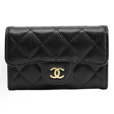 EM Sneakers Chanel Classic Card Holder Quilted Caviar Gold-tone Black 01