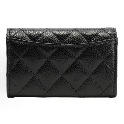 EM Sneakers Chanel Classic Card Holder Quilted Caviar Gold-tone Black 02