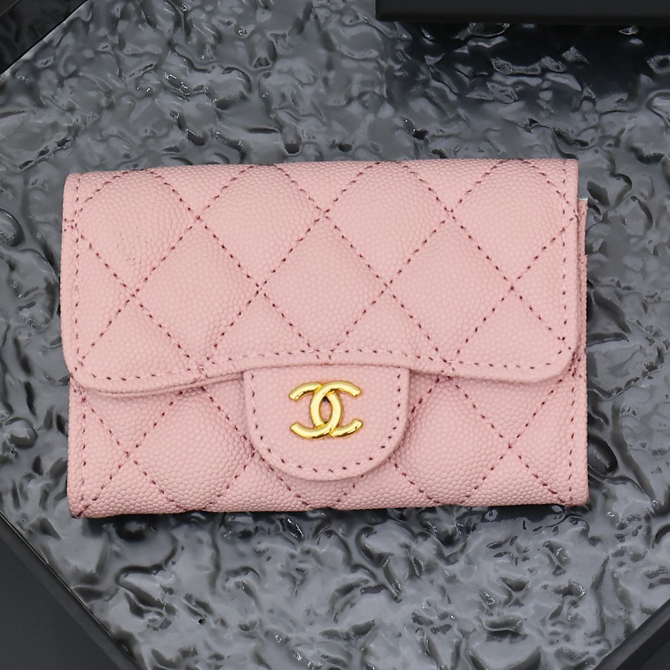 EM Sneakers Chanel Classic Card Holder Quilted Caviar Gold-tone Pink