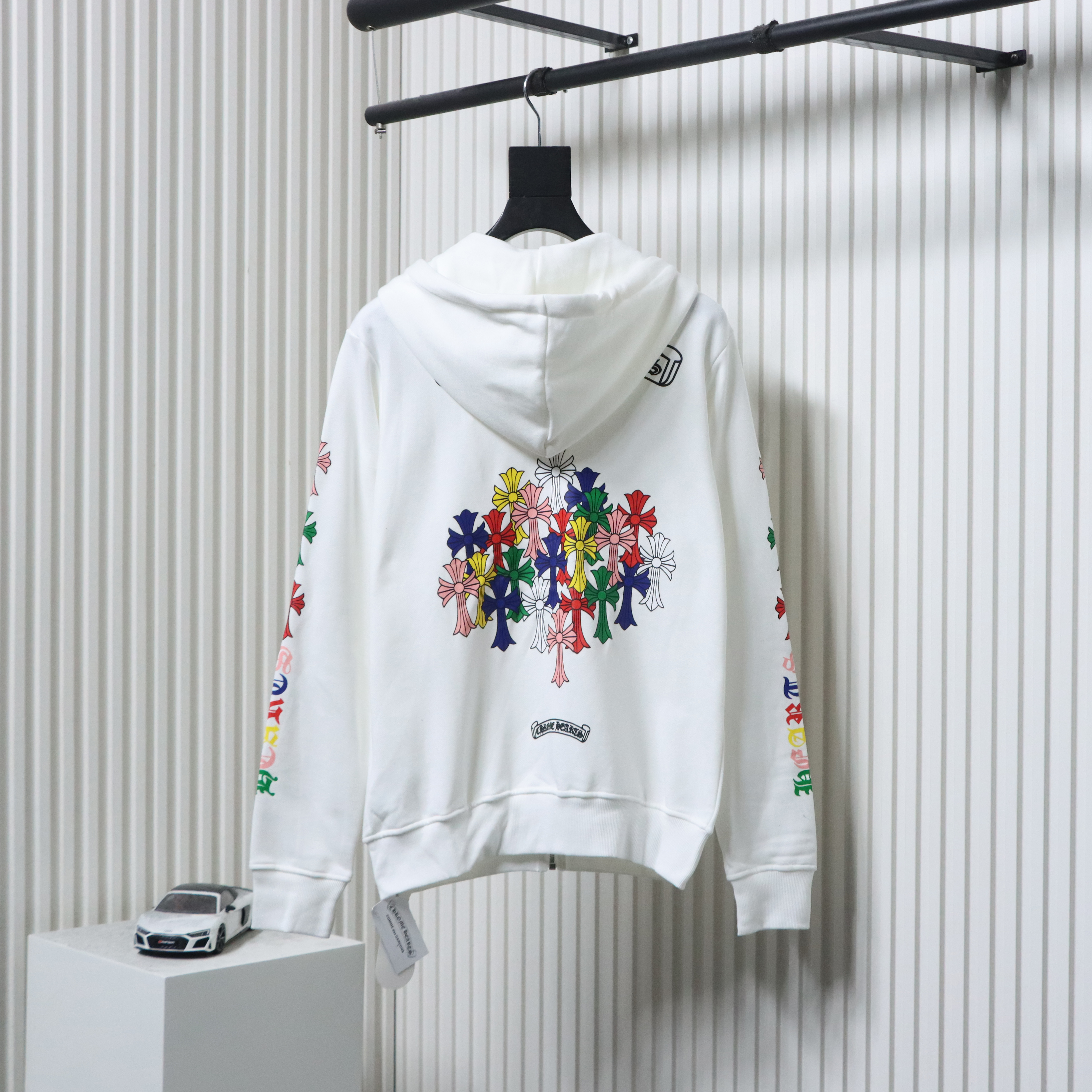 EM Sneakers Chrome Hearts 25FW Colorful Cross Print Zip-Up Hoodie White