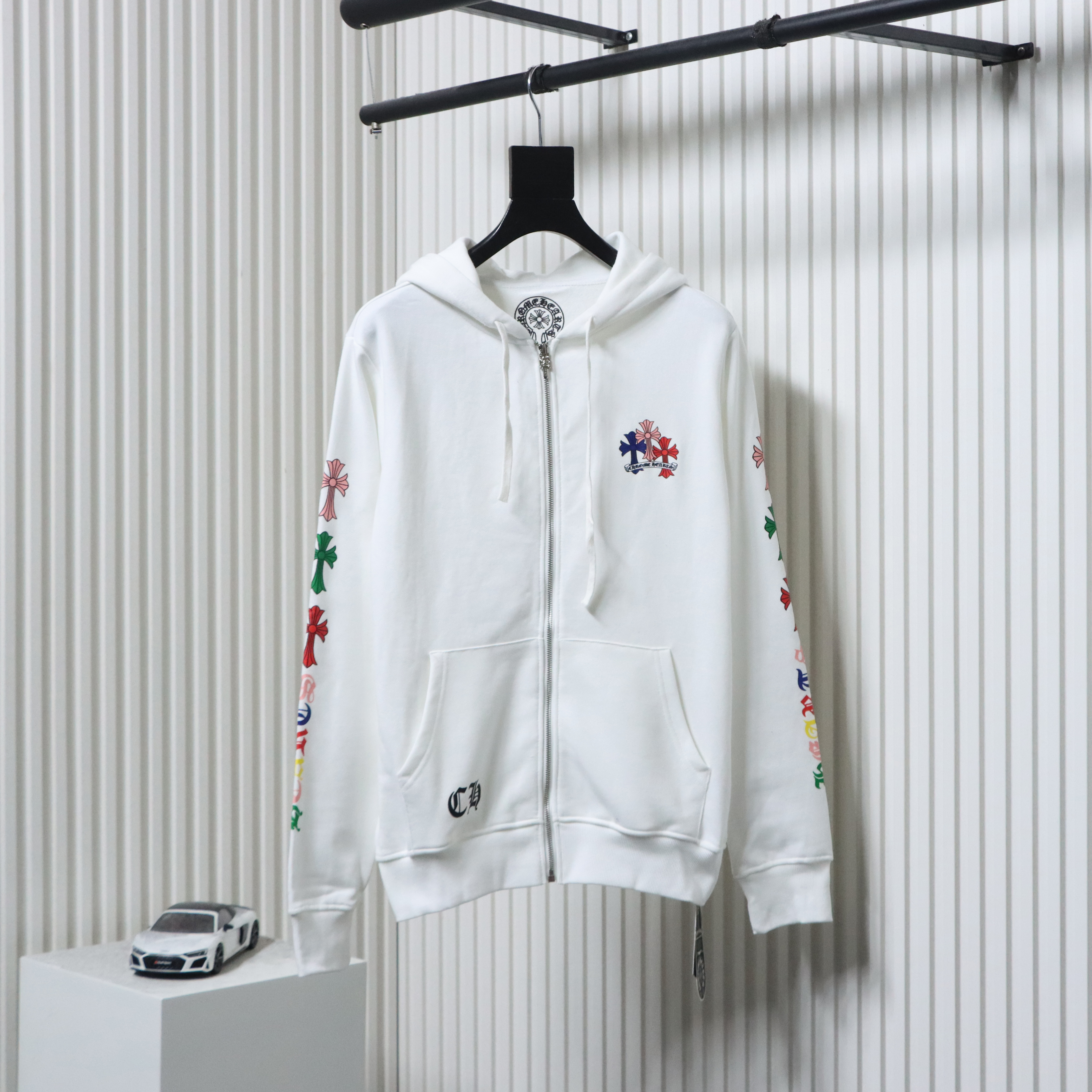 EM Sneakers Chrome Hearts 25FW Colorful Cross Print Zip-Up Hoodie White