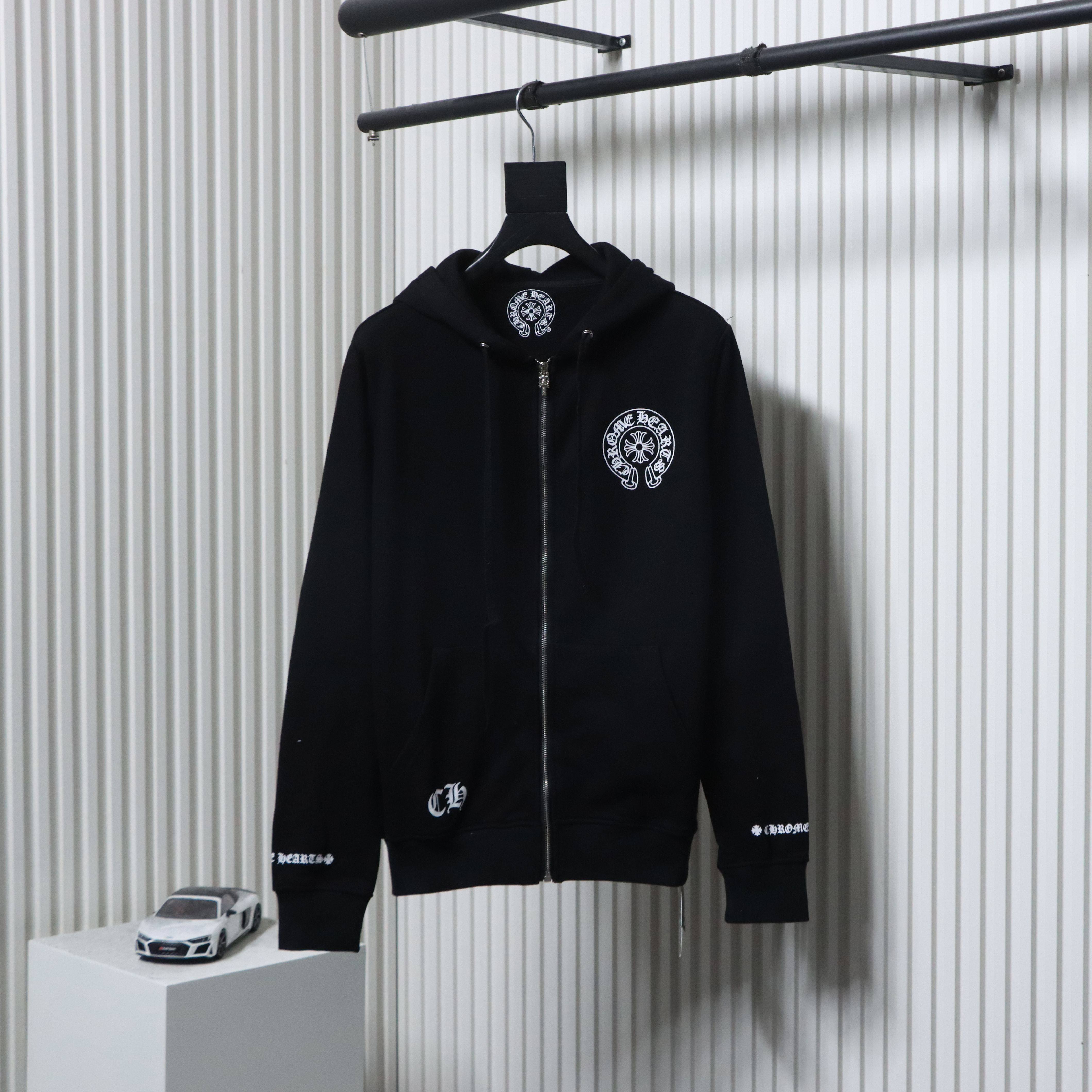 EM Sneakers Chrome Hearts 25FW Sanskrit Cuff Print Zip-Up Hoodie Black