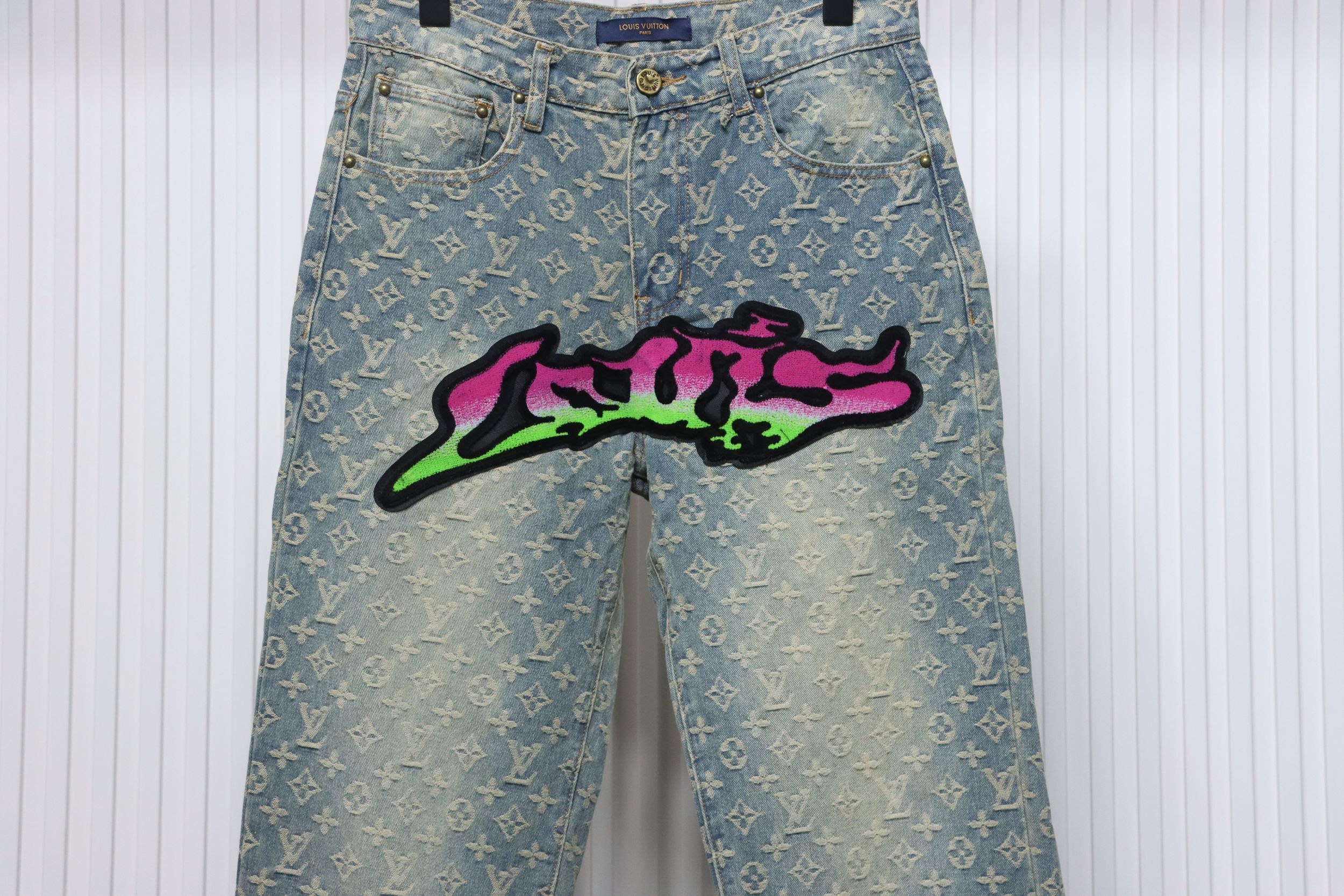 EM Sneakers Louis Vuitton Graffiti Gradient Embroidery Jeans Vintage Blue