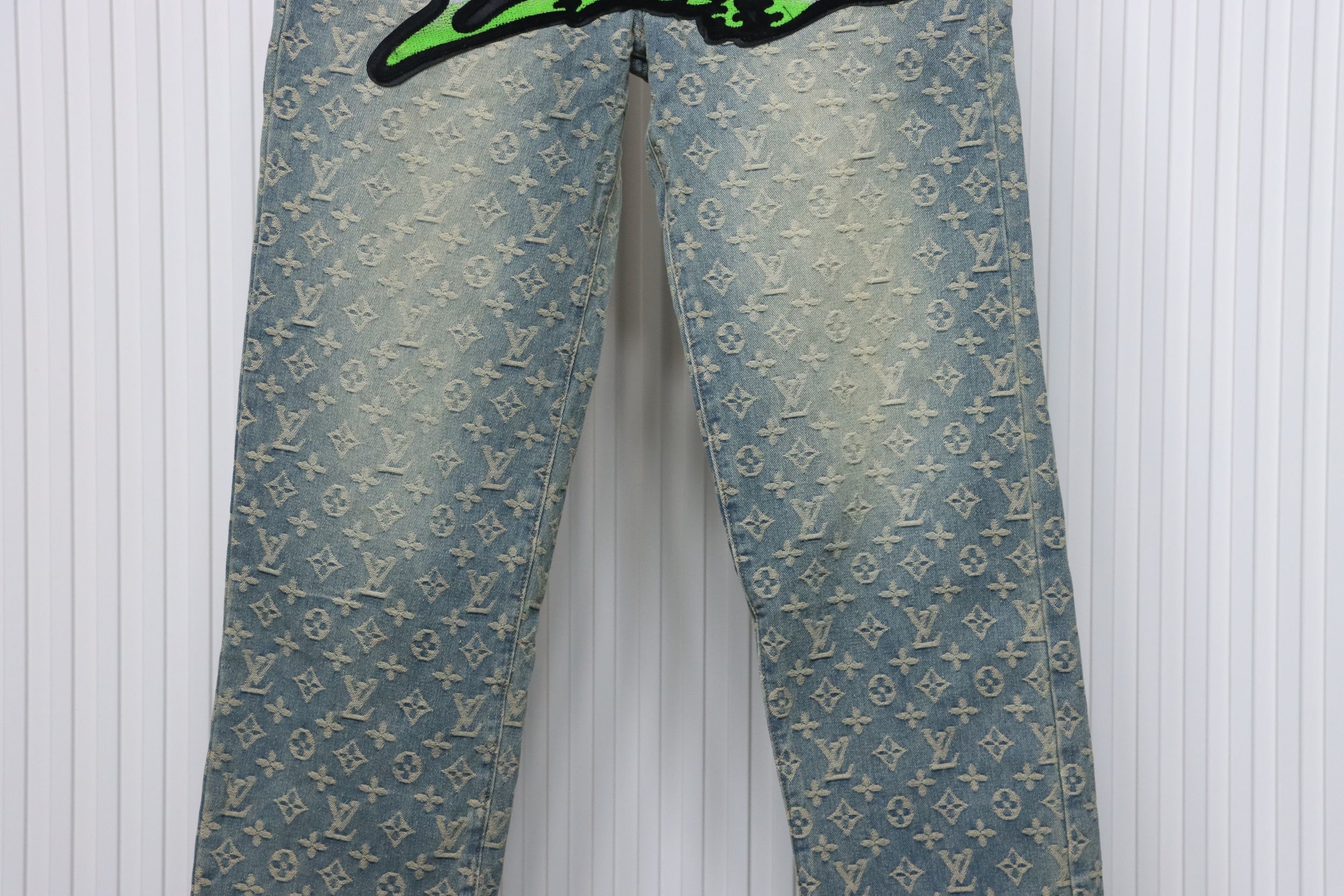 EM Sneakers Louis Vuitton Graffiti Gradient Embroidery Jeans Vintage Blue