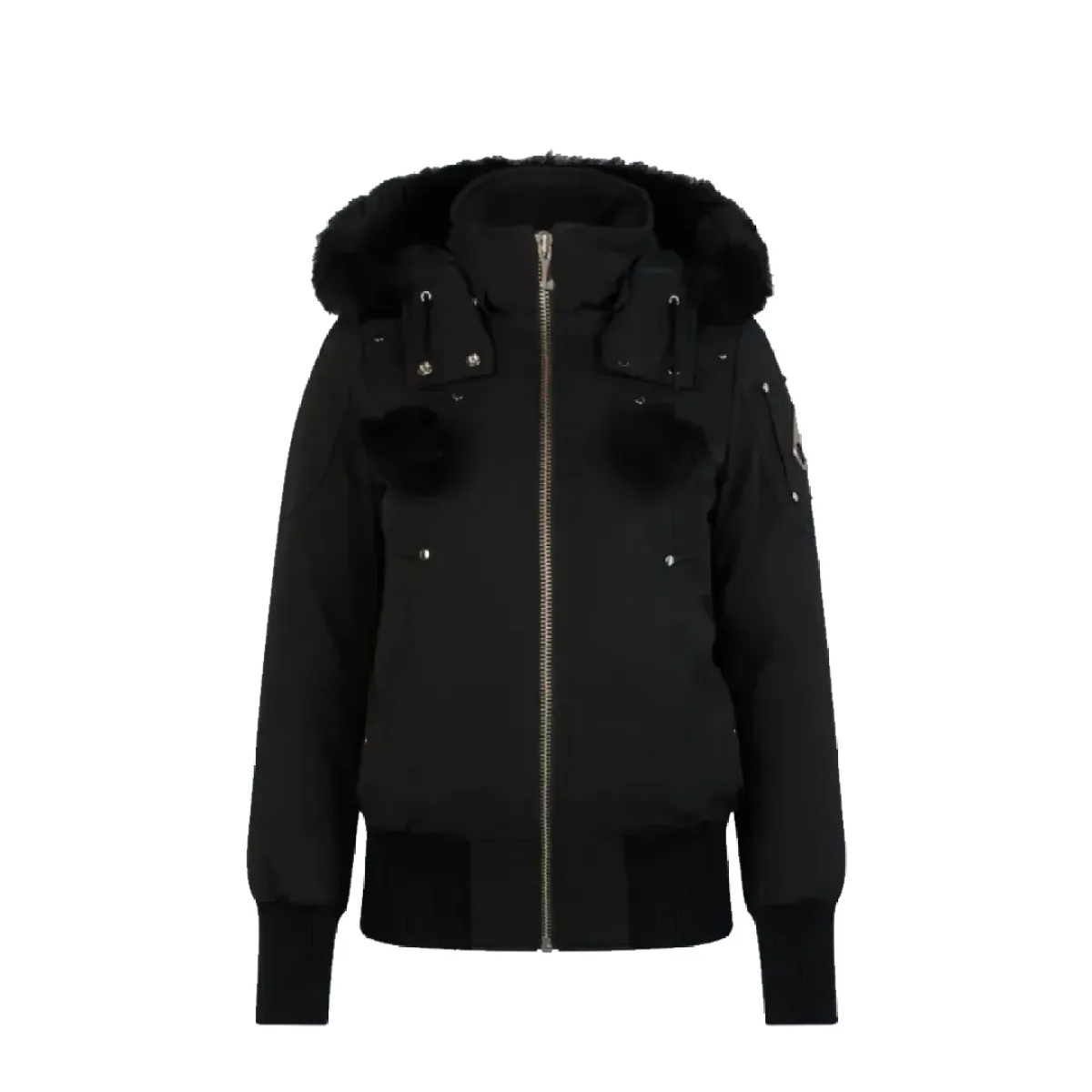 EM Sneakers Moose Knuckles Cloud Bomber Black Jacket with Detachable Hood and Shearling Trim In Milkyway