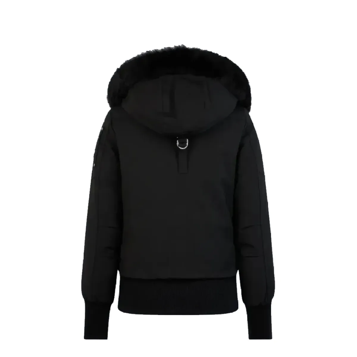 EM Sneakers Moose Knuckles Cloud Bomber Black Jacket with Detachable Hood and Shearling Trim In Milkyway