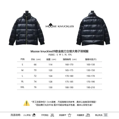 EM Sneakers Moose Knuckles Gold Scissors Stand Collar Large Plaid Black Down Jacket 02