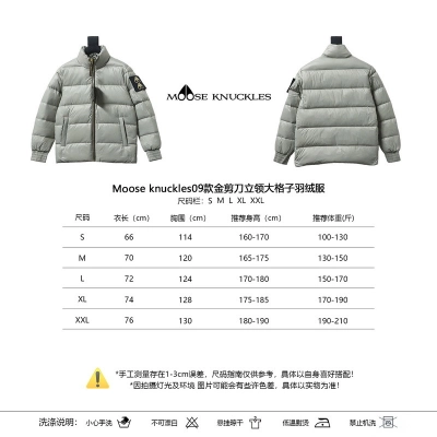 EM Sneakers Moose Knuckles Gold Scissors Stand Collar Large Plaid Gray Down Jacket 02