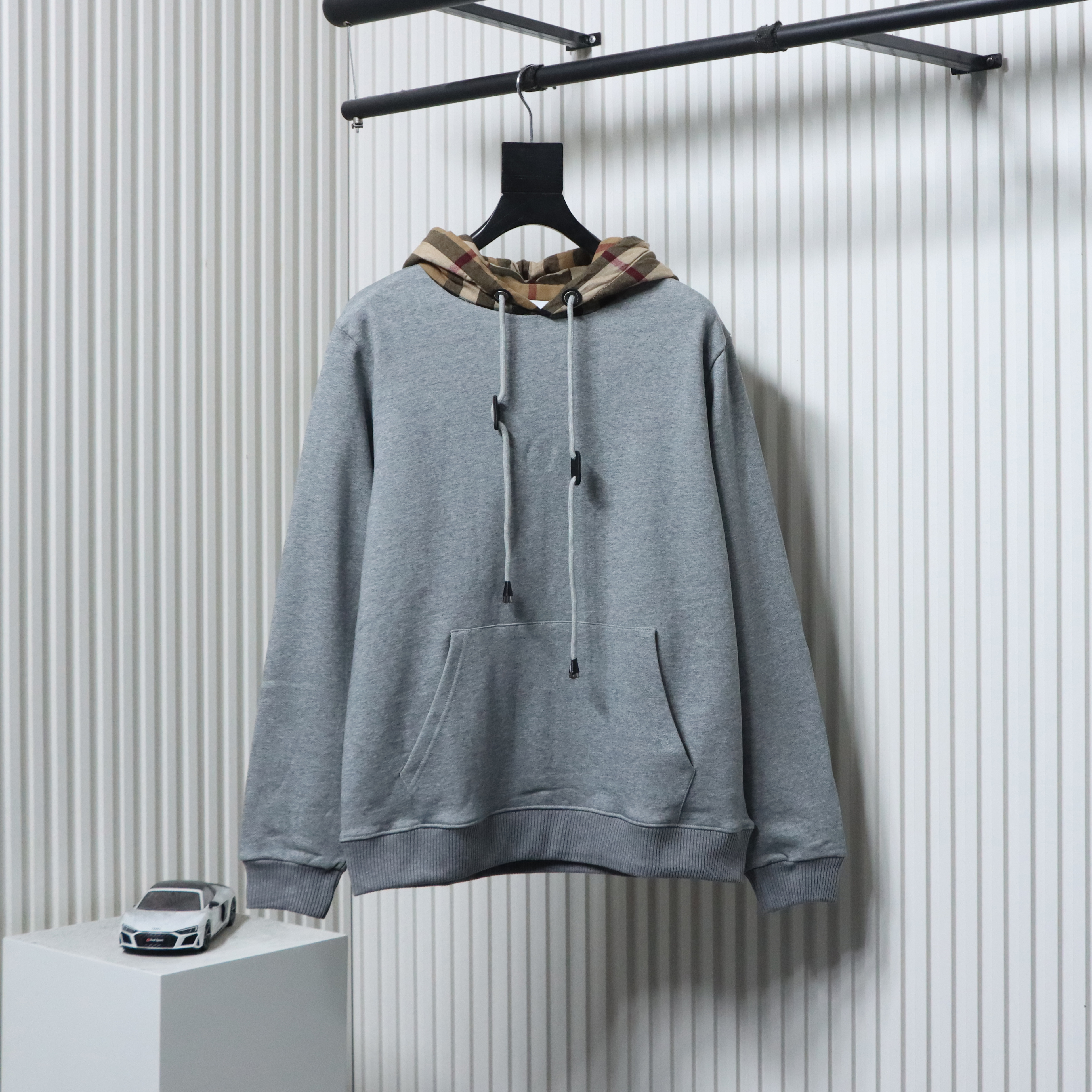 EM Sneakers Burberry Check Patchwork Grey Hoodie