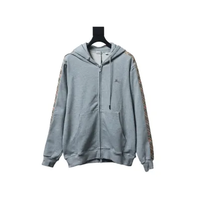 EM Sneakers Burberry Grey Zip-up Hoodie with Side Quilting Pattern 01