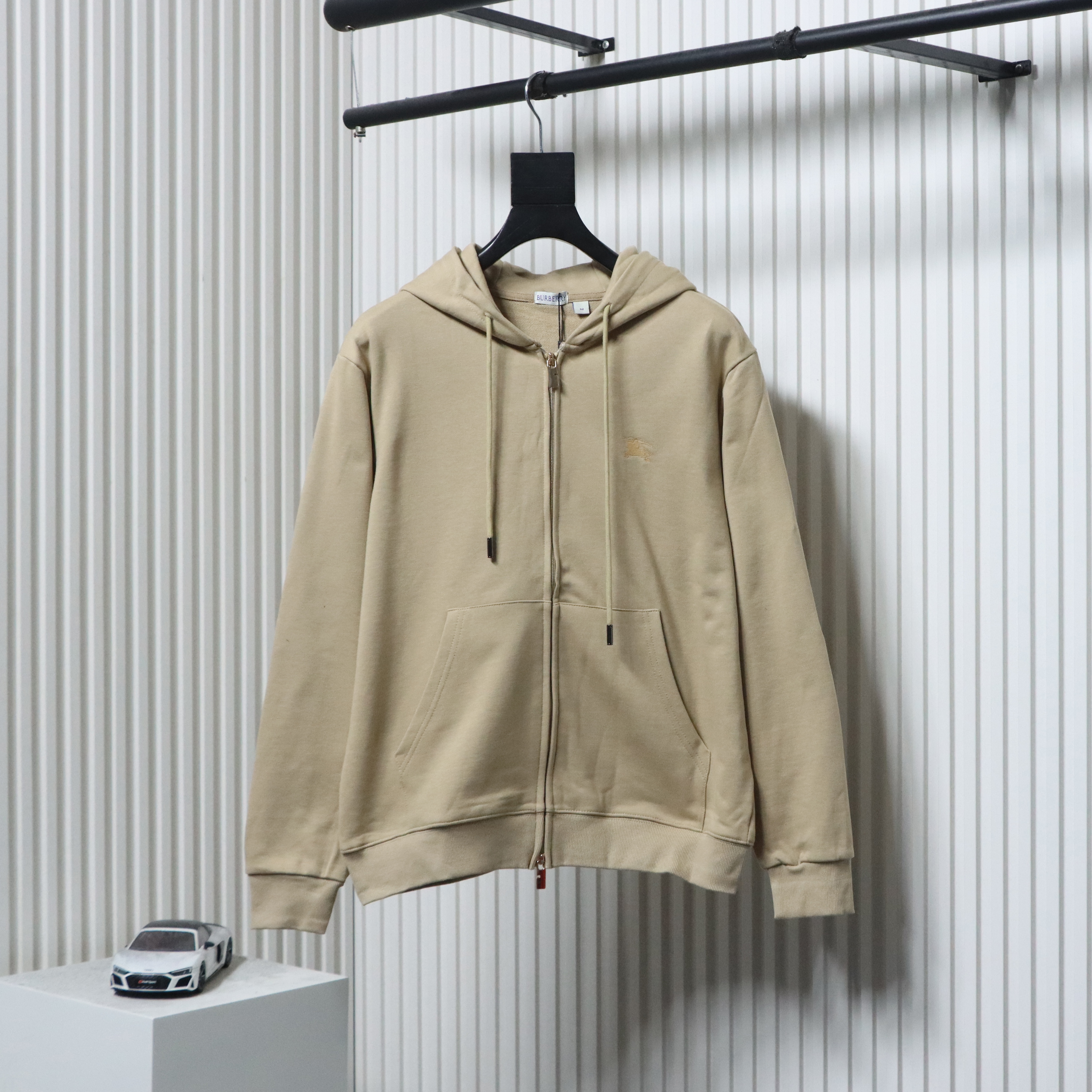 EM Sneakers Burberry War Horse Cross-Stitch Print Zip-Up Hoodie Apricot