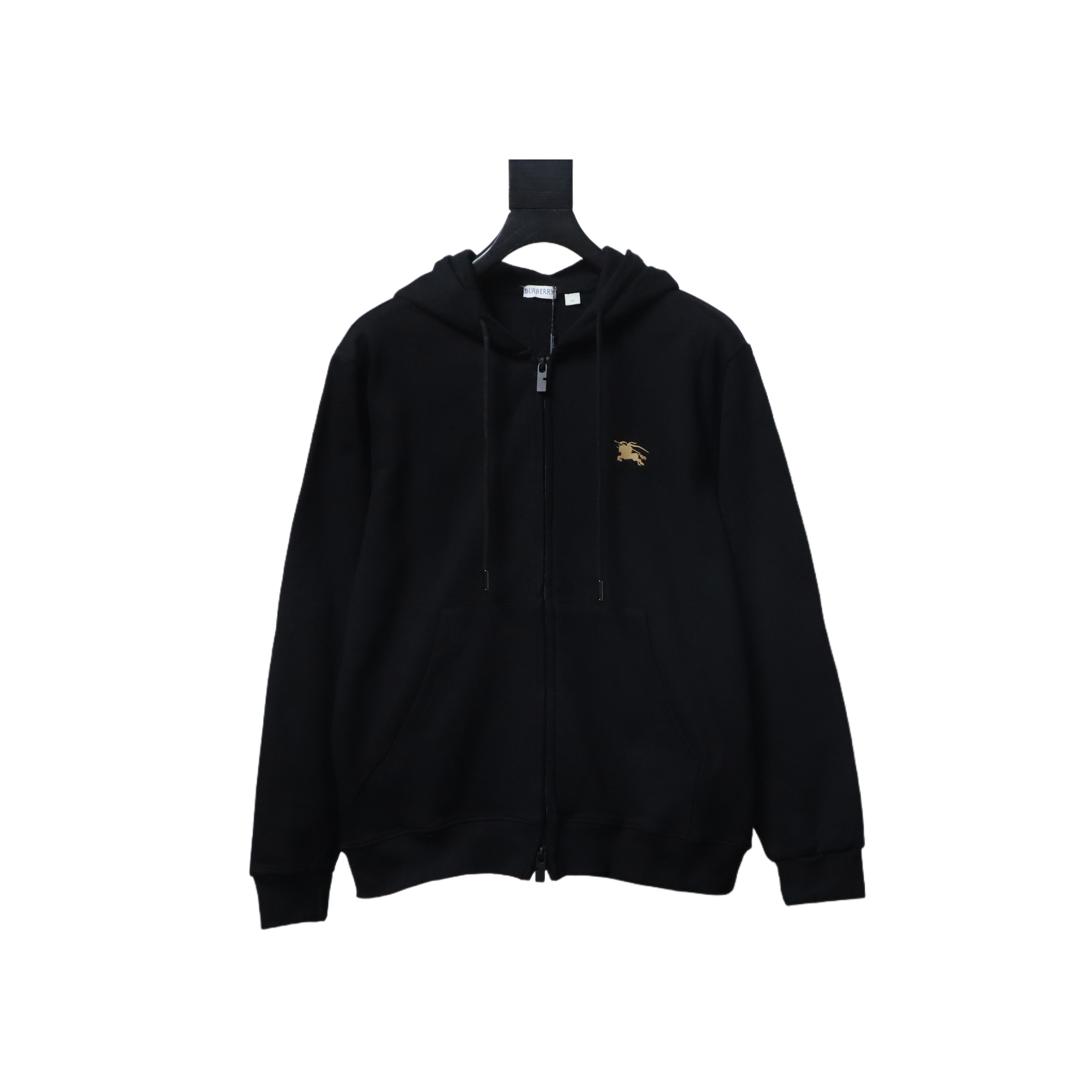 EM Sneakers Burberry War Horse Cross-Stitch Print Zip-Up Hoodie Black