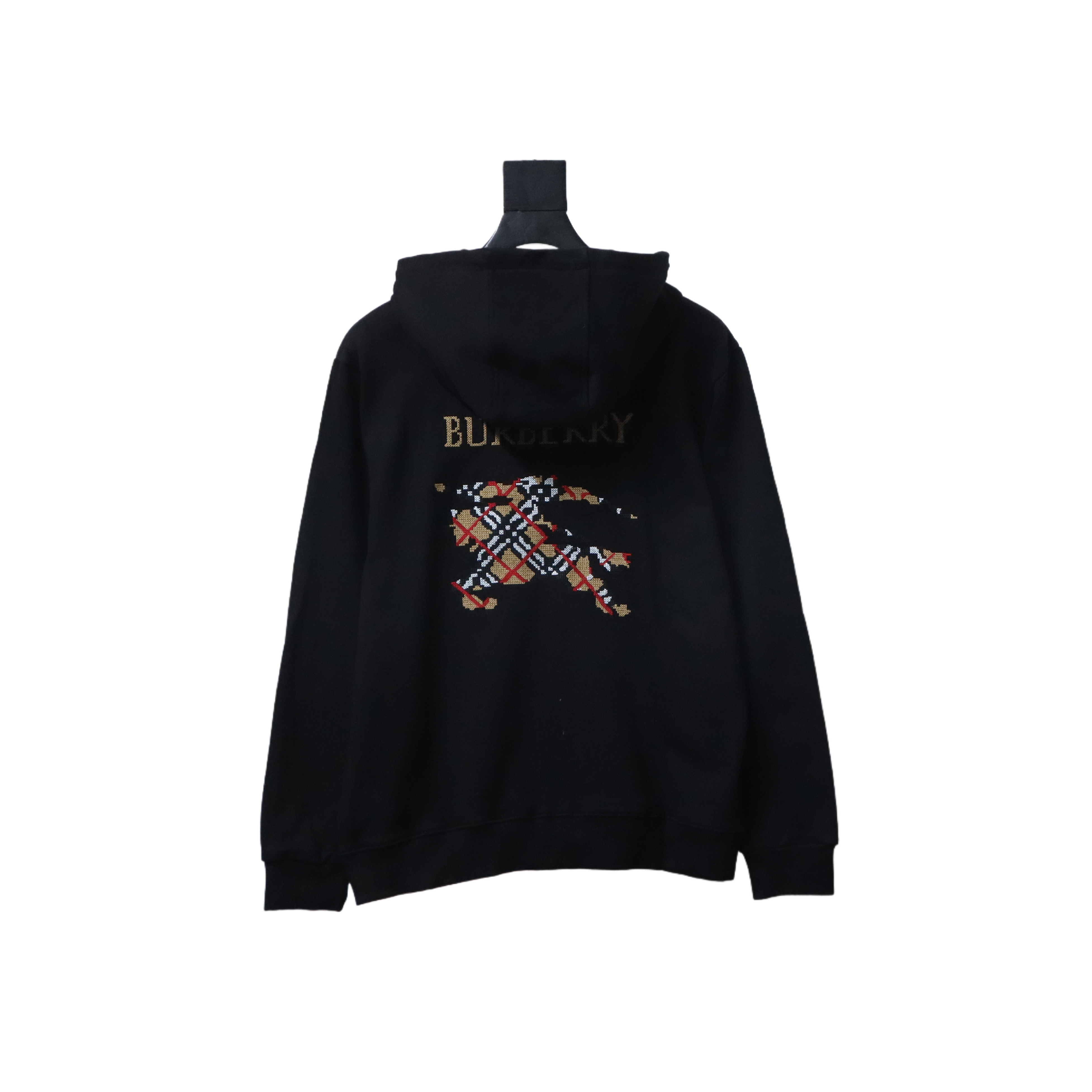 EM Sneakers Burberry War Horse Cross-Stitch Print Zip-Up Hoodie Black
