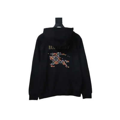 EM Sneakers Burberry War Horse Cross-Stitch Print Zip-Up Hoodie Black 02