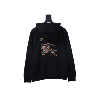EM Sneakers Burberry War Horse Cross-Stitch Print Zip-Up Hoodie Black 02