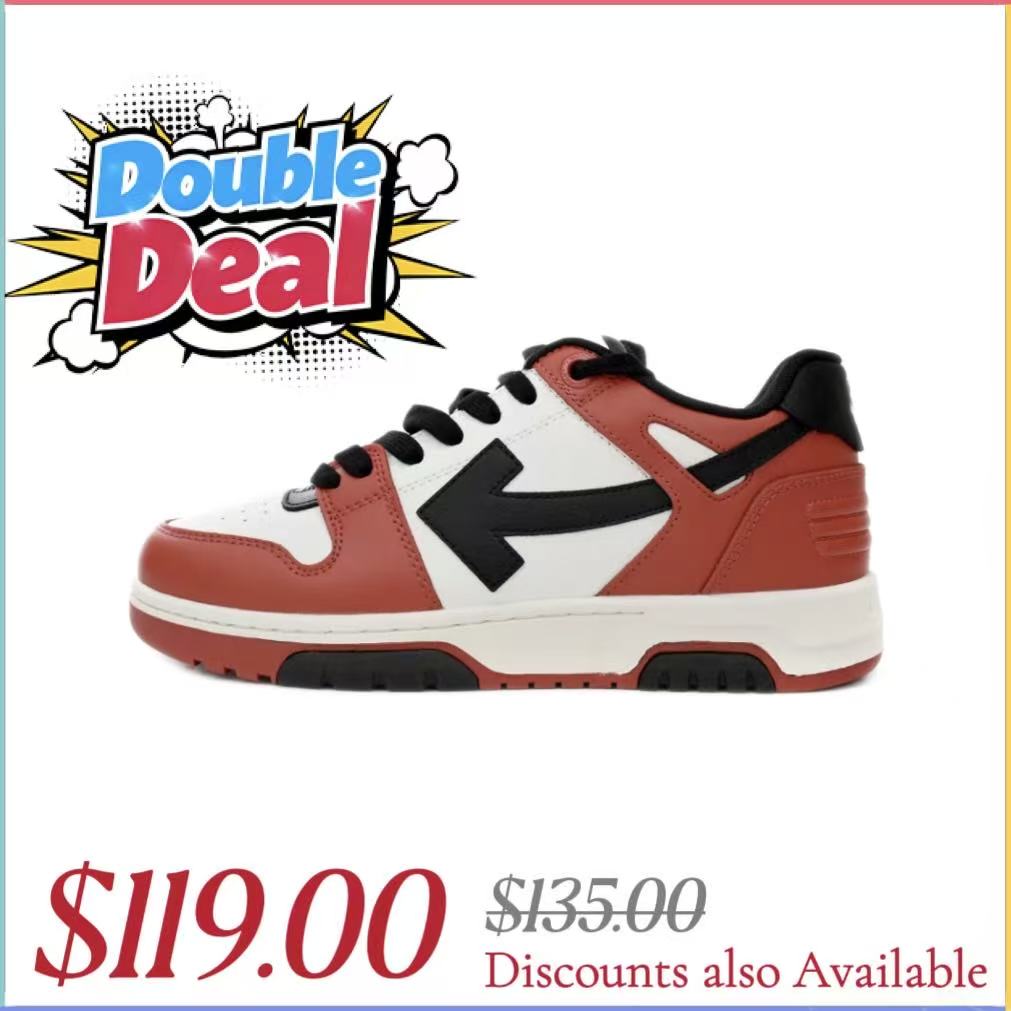 EM Sneakers OFF-WHITE Out Of Office OOO Low Tops Black White Red