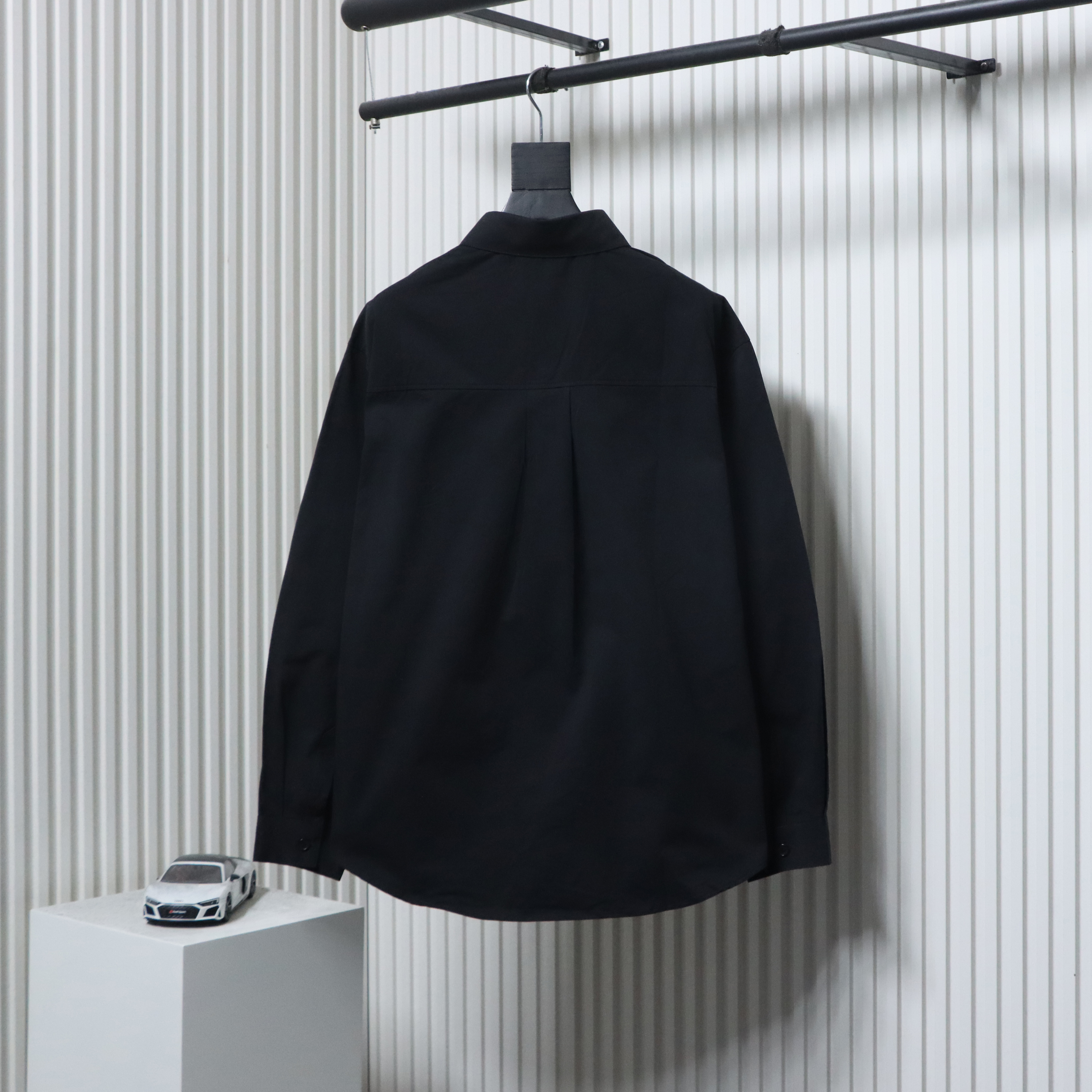 EM Sneakers WE11DONE 24SS Autumn New Style Simple Logo Embroidered Collar Long Sleeve Shirt Black