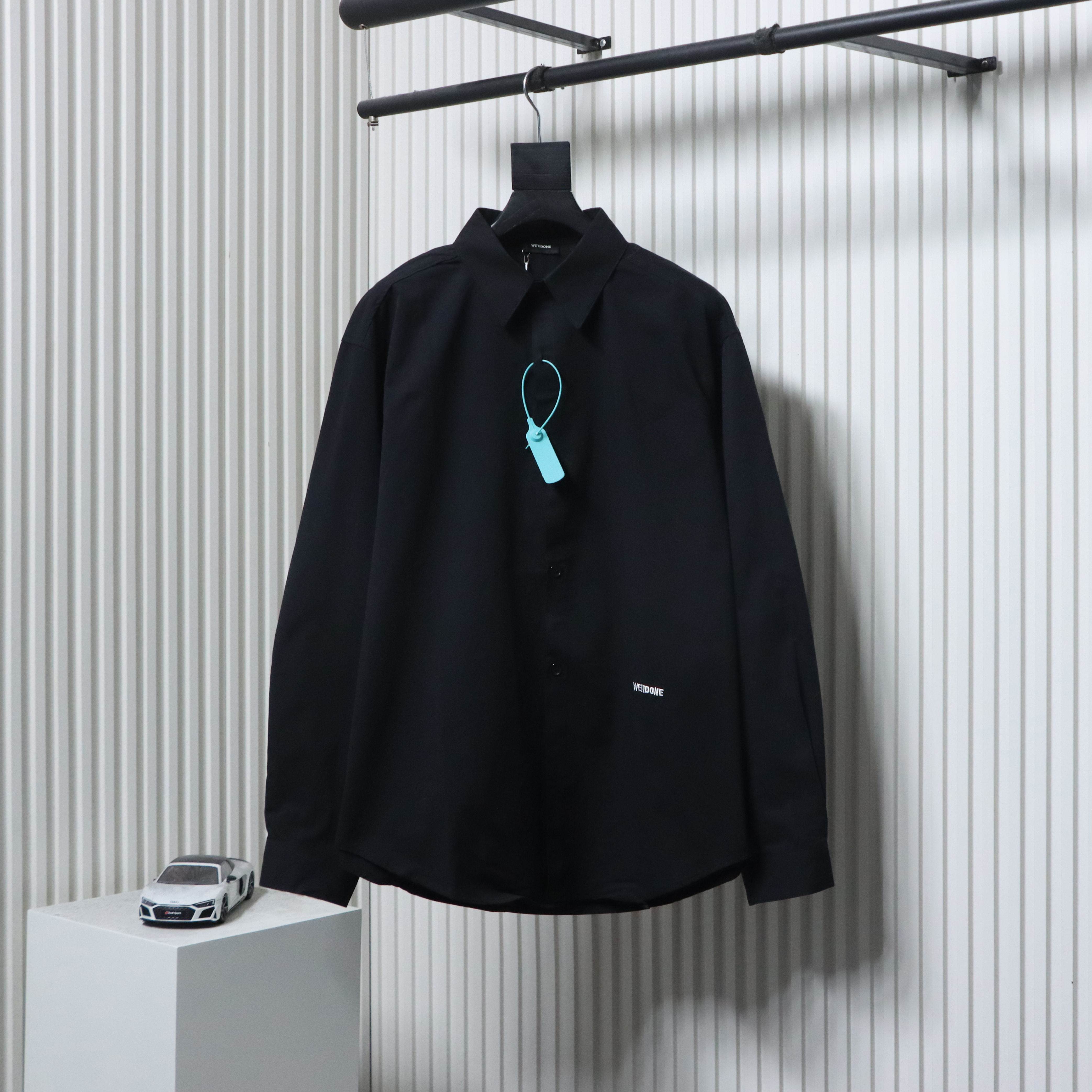 EM Sneakers WE11DONE 24SS Autumn New Style Simple Logo Embroidered Collar Long Sleeve Shirt Black