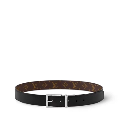 EM Sneakers Louis Vuitton LV Corner Pin 35mm Reversible Belt Brown Aged Palladium-toned Pin Buckle 02