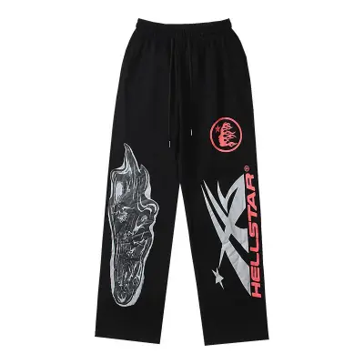 EM Sneakers Hellstar Airbrushed Skull Flare BottomSweatpants Midnight Dye Black 01