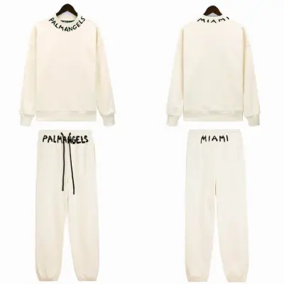EM Sneakers Palm Angels Seasonal Logo Vintage Crew Neck Sweatshirt & Sweatpant Set White/Black 01