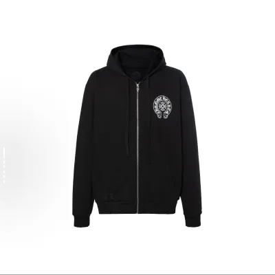 EM Sneakers Chrome Hearts CH Black White Miami Horseshoe Zip Up Hoodie 01