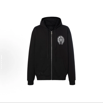 EM Sneakers Chrome Hearts CH Black White Miami Horseshoe Zip Up Hoodie 01