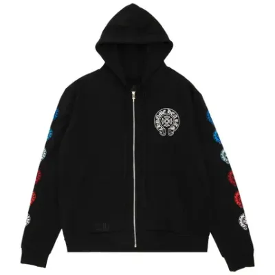 EM Sneakers Chrome Hearts Horseshoe Logo Zip Up Hoodie Black 01