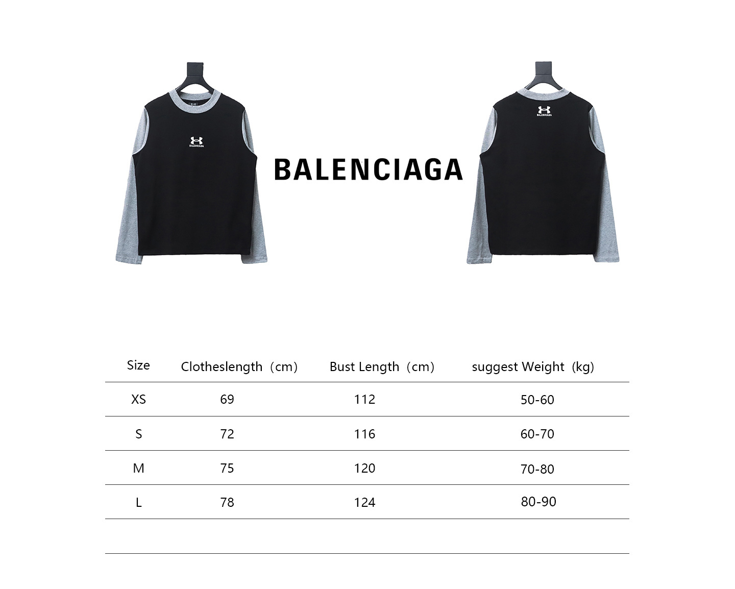 EM Sneakers Balenciaga x Under Armour Embroidered Color-Blocked Long-Sleeve T-Shirt Black/Grey