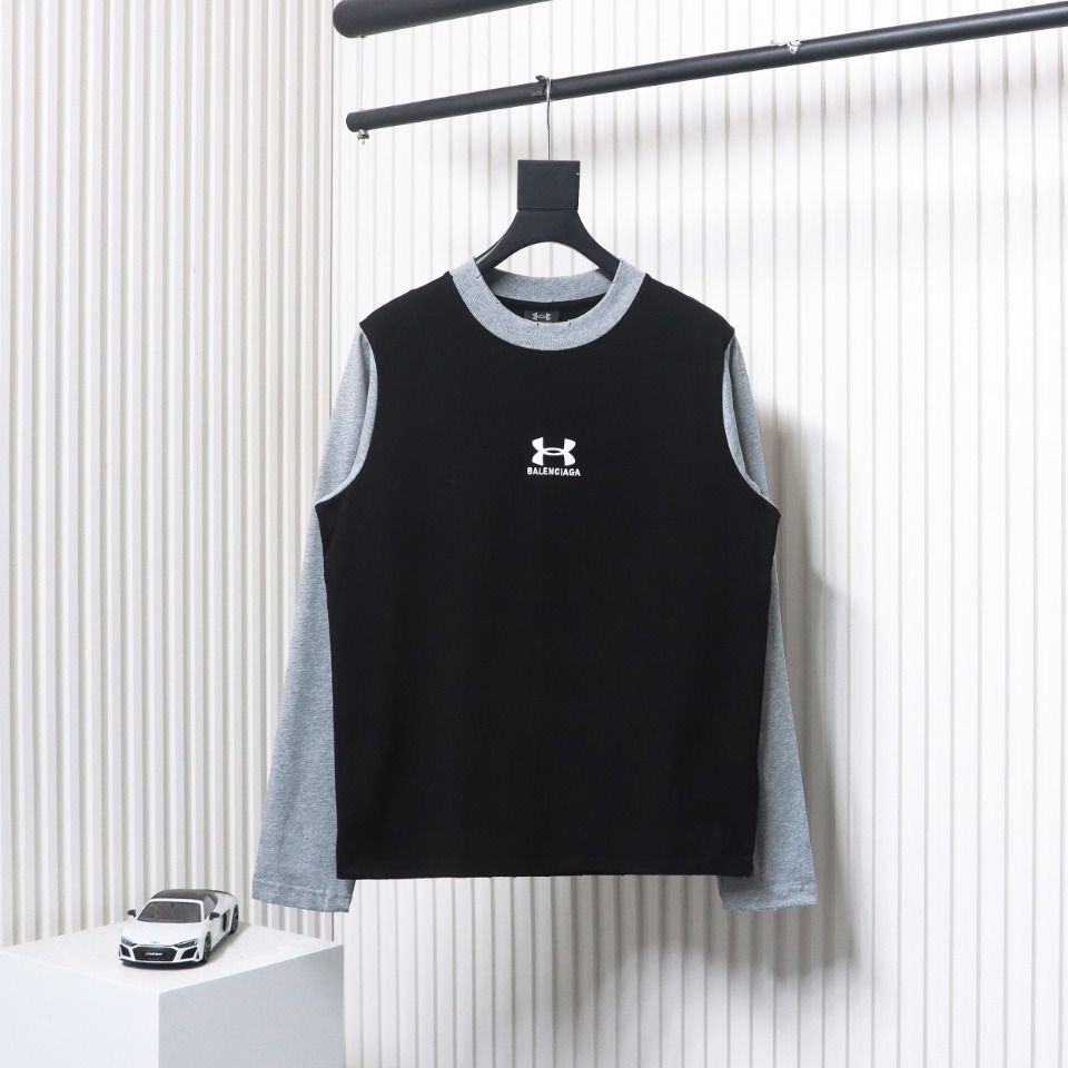 EM Sneakers Balenciaga x Under Armour Embroidered Color-Blocked Long-Sleeve T-Shirt Black/Grey