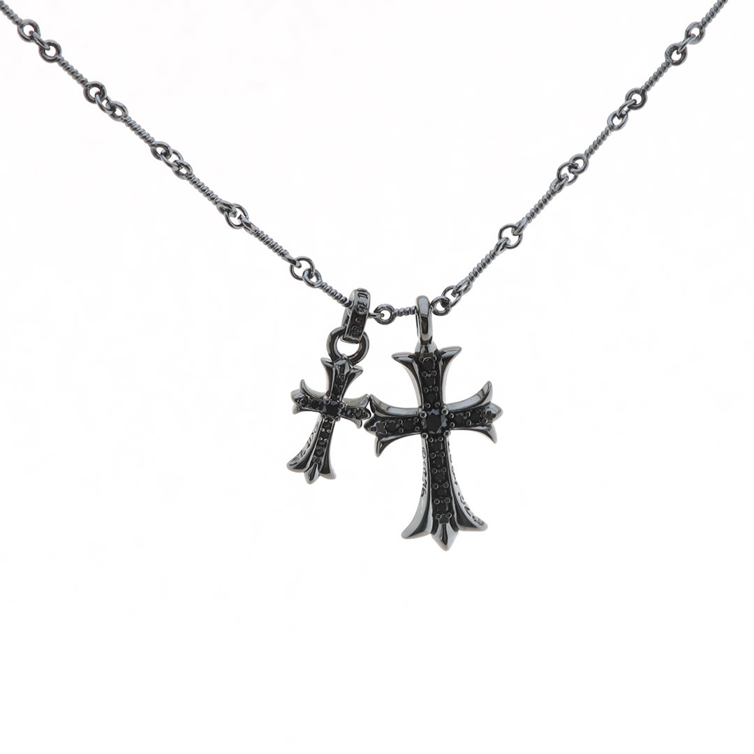 EM Sneakers Chrome Hearts Black Silver Double Cross Pendant Necklace
