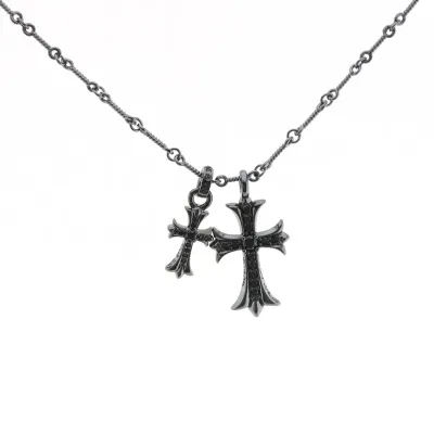 EM Sneakers Chrome Hearts Black Silver Double Cross Pendant Necklace 01